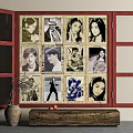 Vintage Portrait Photo Wall With Black White Photos Arranged On Red Doors