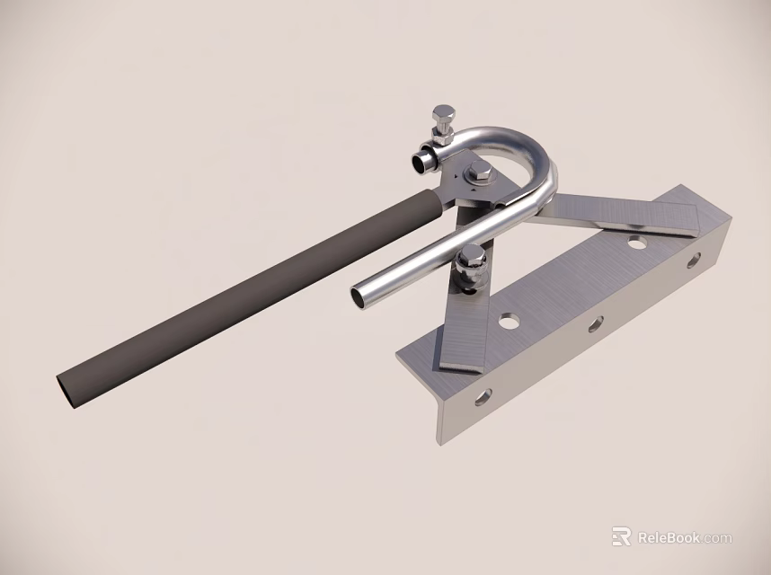 Silver Metal Mechanical Component Featuring Long Bar Ring And Fastening Plate 3d model 