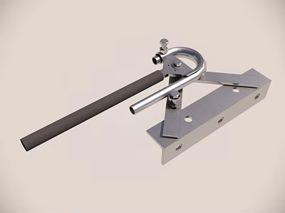 Silver Metal Mechanical Component Featuring Long Bar Ring And Fastening Plate 3d model