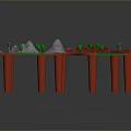 Children's Play Table With Green Surfaces Red Legs Train Track Hills Pool And Red Blocks