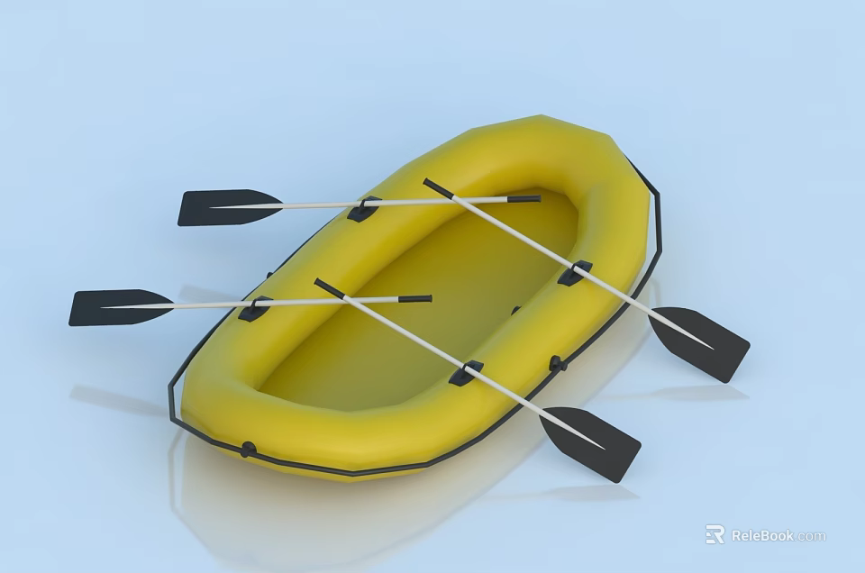 Yellow Inflatable Boat With Two Crossed Paddles On Light Blue Background 3d model 
