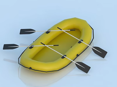 Yellow Inflatable Boat With Two Crossed Paddles On Light Blue Background 3d model