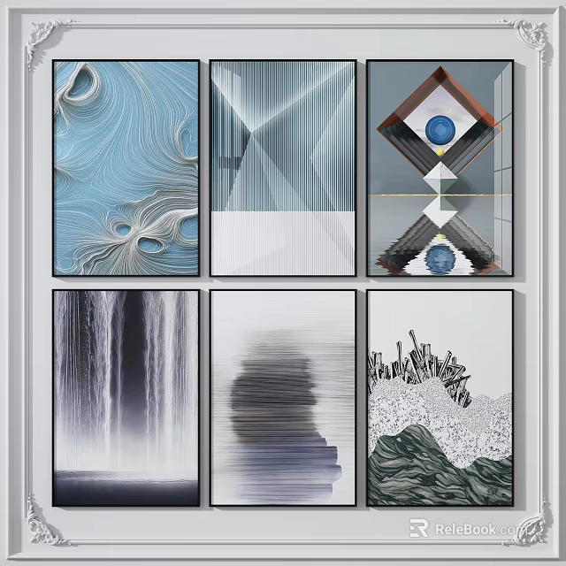 Modern Abstract Paintings With Diverse Styles For Interior Wall Decor 3d model