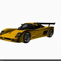 Yellow Sports Car With Streamlined Design Black Rear Wing Wheels And Reflection On Gray Background
