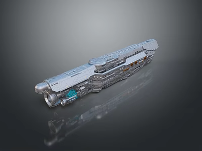 Sci-Fi Spaceship Model With Reflective Metallic Surface Complex Structure And Engine Details 3d model