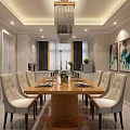 Modern Living Dining Room Interior With White Sofa Green Armchair Chandelier Bookshelves And Plants