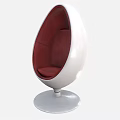 Modern Egg Shaped Single Chair with White Outer Shell and Crimson Red Cushion Round Base Design