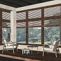 Leisure Sofa Set With Lounge Chairs Coffee Table Floor Lamp By Large Windows Green Landscape