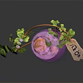 Decorative Glass Bottle With Orange Cap Pink Liquid Green Clover Leaves Lemon Tag White Beads
