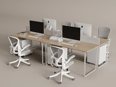 Modern Office Computer Workstation With Multiple iMac Monitors And Ergonomic Chairs 3d model