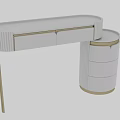 Modern White Dressing Table With Gold Accents And Round Side Cabinet Drawers