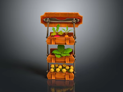 Wooden Vertical Planter Rack With Green Leaves Small Yellow Flowers And Red Plants 3d model