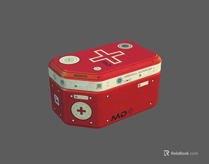 Red Medical First Aid Box with White Cross Symbol and MD Logo Design 3d model 