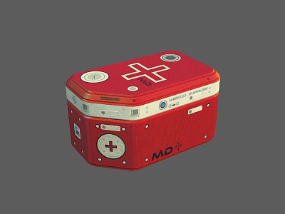 Red Medical First Aid Box with White Cross Symbol and MD Logo Design 3d model