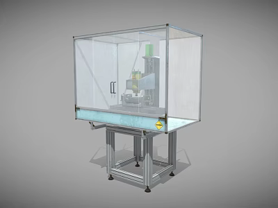 Industrial Machinery Equipment With Transparent Safety Enclosure And Metal Frame Platform 3d model