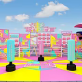 Vibrant Happy Challenge Camp Space Featuring Colorful Floor Punching Bags And Decorative Walls