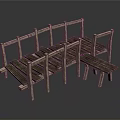 Rustic Wooden Bench And Stool Set With Frame And Planks Design