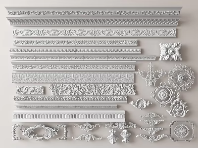 Intricate Carved Decorative Moldings With Floral Patterns And Classic Design Elements 3d model