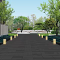 Modern Scenic Feature Wall In Landscape With Trees Stone Pathway And Lighting 3d model