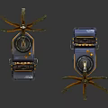 Mechanical Equipment With Blue Yellow Bodies Rotating Yellow Blades And Control Panels