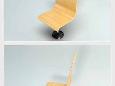 Modern Wooden Dining Chair With Curved Backrest And Black Base Design 3d model