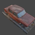 Red Old Rusty Abandoned Car With Dusty Surface And Fallen Leaves Parked Outdoors