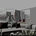 Elegant Modern Bridal Shop Interior With White Reception Counter Chandeliers Wedding Dress Mannequin And Staircase