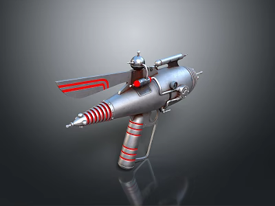 Futuristic Sci Fi Weapon With Silver Metal Body Red Stripe Accents And Retro Futuristic Design 3d model