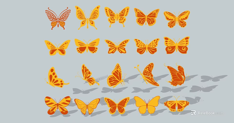 Colorful Butterfly Decorative Ornament Set With Various Patterns For Home Decoration 3d model 