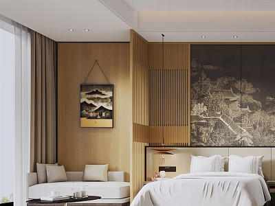 New Chinese Room Hotel Room 3d model