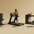 Fitness Equipment With Treadmill Spinning Bike Elliptical Trainer And Woman Exercising At Home