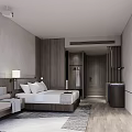 Modern Hotel Room Interior With Comfortable Bed Nightstand Lamp And Wooden Furniture
