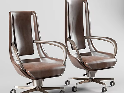 Swivel Brown Leather Office Chair With Ergonomic Design Armrests And Rolling Wheels 3d model