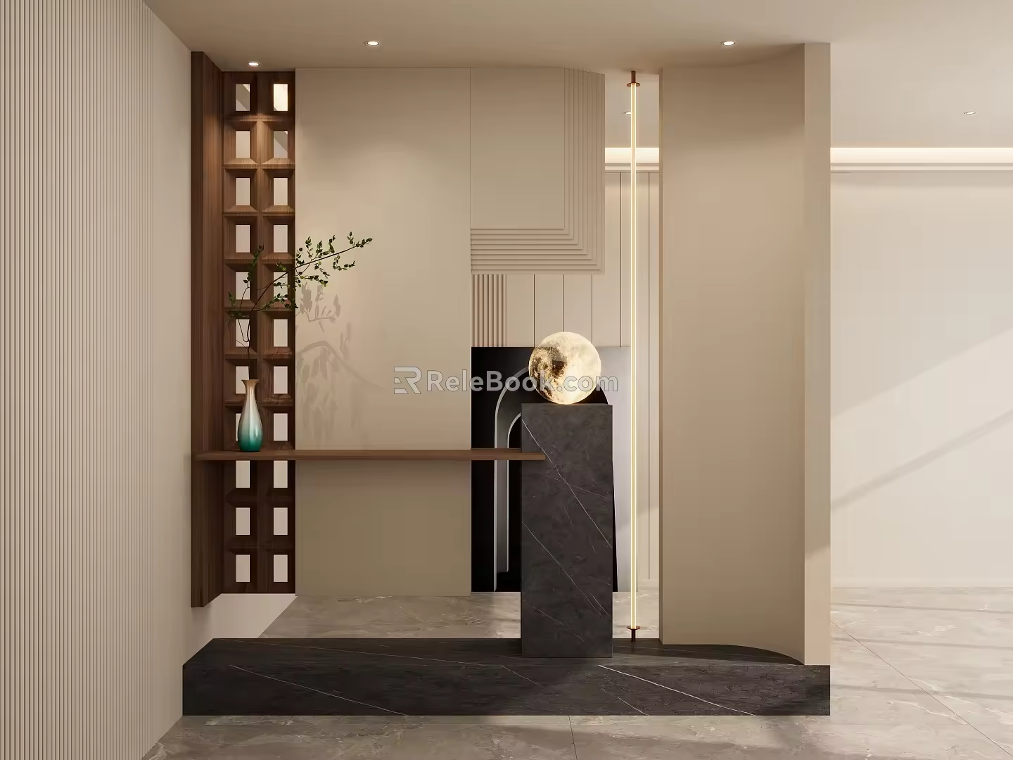 Italian-style Middle-ancient Solid Wood Modeling Scarpa Stacked Suspension Entry Partition Porch 3d model