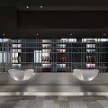 Modern Shopping Mall Retail Store With Glass Shelves Product Display And Lighting Fixtures