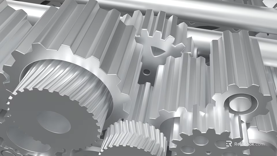 Intricate Silver Metal Gear Sculpture Carving With Interconnected Mechanical Gears Art Design 3d model 