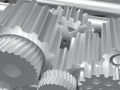 Intricate Silver Metal Gear Sculpture Carving With Interconnected Mechanical Gears Art Design 3d model