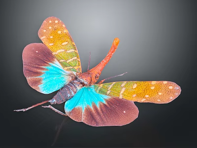Vibrant Flying Insect With Red Blue Green Spread Wings And Colorful Spotted Patterns 3d model