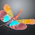 Vibrant Flying Insect With Red Blue Green Spread Wings And Colorful Spotted Patterns