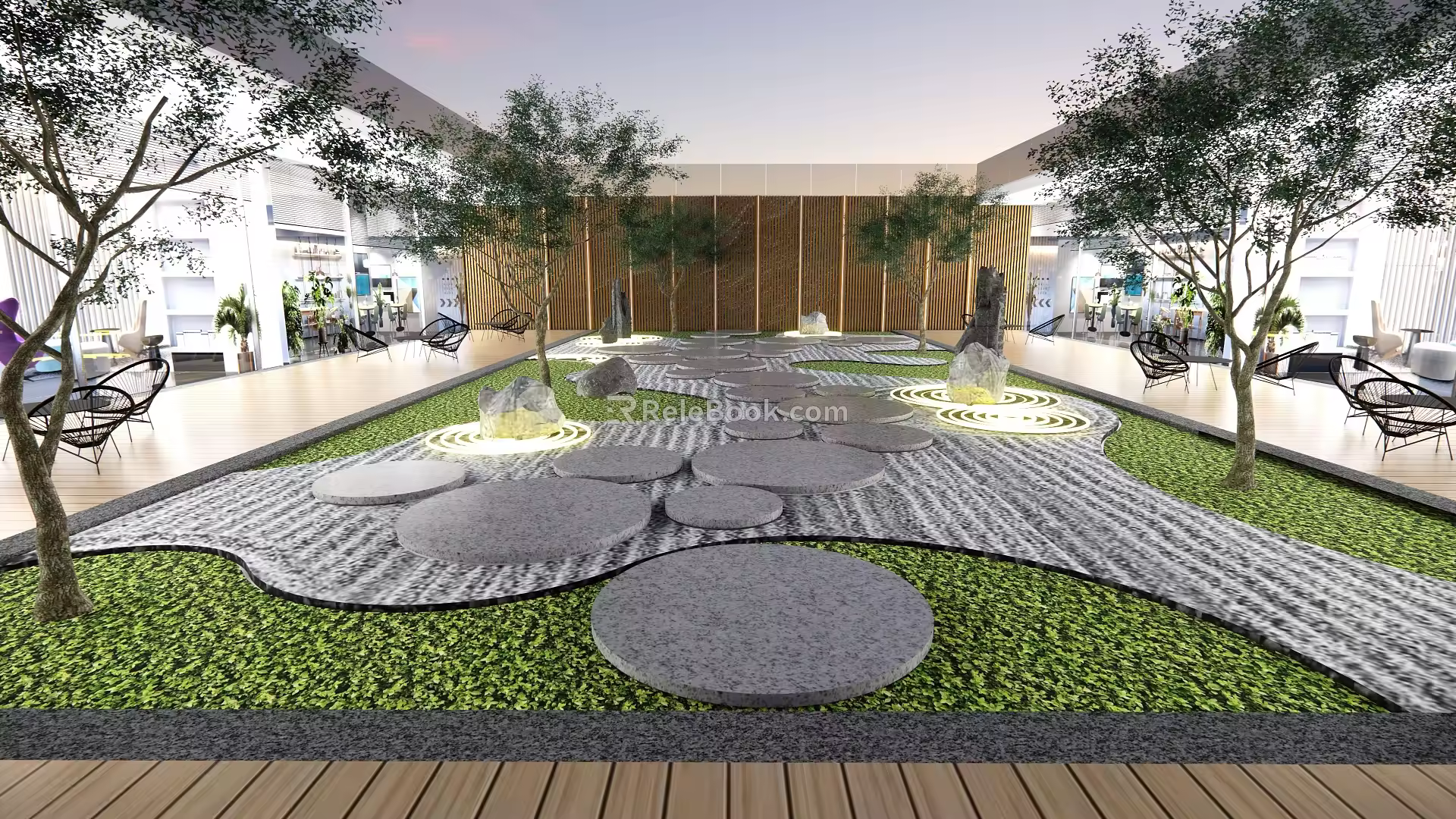 Modern Square Sinking Square Atrium Landscape Office Atrium Center Courtyard Dry Landscape 3d model