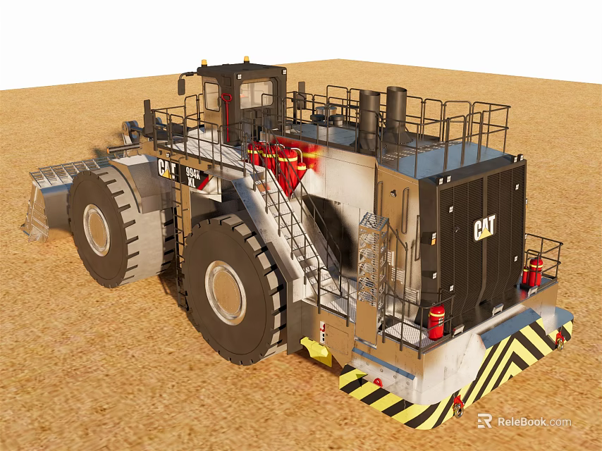 CAT Functional Construction Vehicle With Large Wheels And Safety Features On Sand 3d model