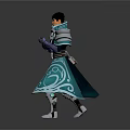 Fantasy Character In Blue And White Robe With Armored Shoulders And Crossed Arms