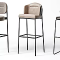 Modern Minimalist Bar Stools With Black Metal Frames And Upholstered Seats