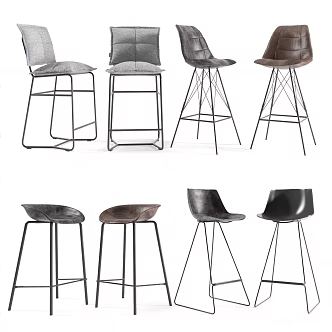 Industrial-style wrought iron bar chair combination 3d model
