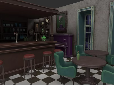 Vintage Industrial Interior With Green Sofa Set And Round Coffee Table 3d model