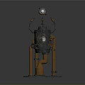Steampunk Style Equipment With Black Main Body Copper Pipes Top Blue Gemstone And Square Base
