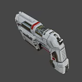 Sci Fi Futuristic Weapon Design with White Body Red Accents Mechanical Structure Metallic Texture
