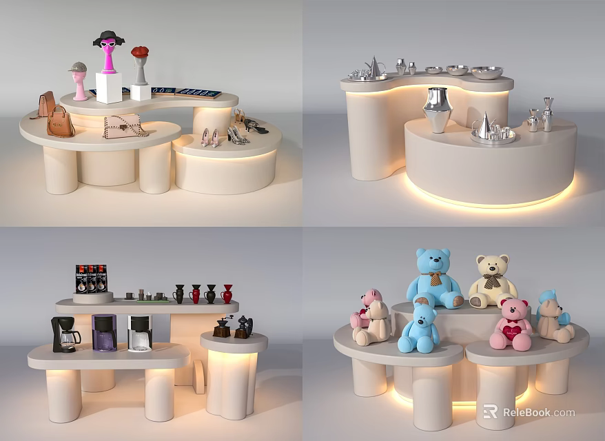 Modern Display Shelves With Circular Curved Design For Retail Accessories Toys Beverages And Bags 3d model 