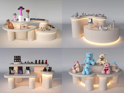 Modern Display Shelves With Circular Curved Design For Retail Accessories Toys Beverages And Bags 3d model