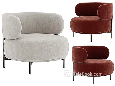 Modern Single Seater Sofa with Beige Burgundy Curved Back and Metal Legs 3d model 